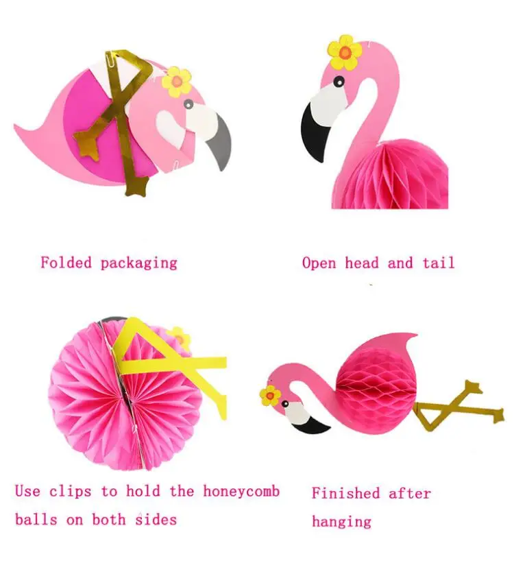 

1Pc Tissue Paper Flamingo Honeycomb Hanging Decorations for Hawaiian Luau Birthday Wedding Summer Holiday Party Supplies Baby