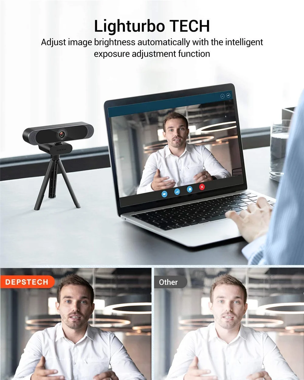 

1080P HD Webcam with Microphone Web Camera with Auto Light Correction Plug and Play USB Webcam for Video Calling Record
