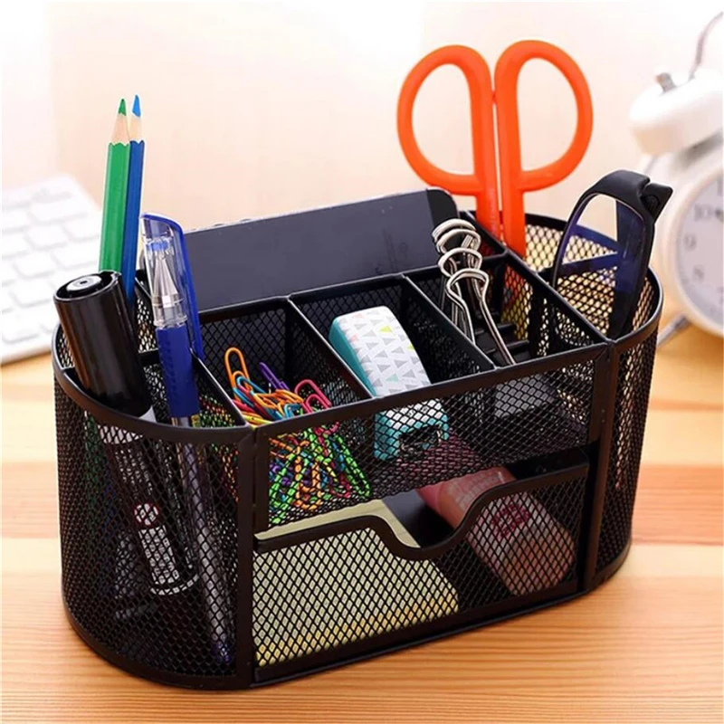 

Mesh Metal Pen Holder 9 Storage Multi-functional Desk Organizer Stationery Container Box Office School Supplies Accessories