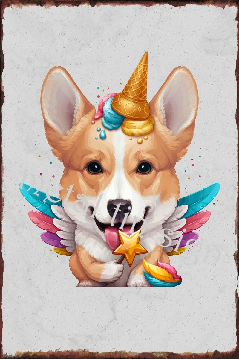 

Настенный декор Corgi с изображением мороженого, единорога, Ретро винтажный металлический знак, жестяные пластины для творчества, клуба, мужс...