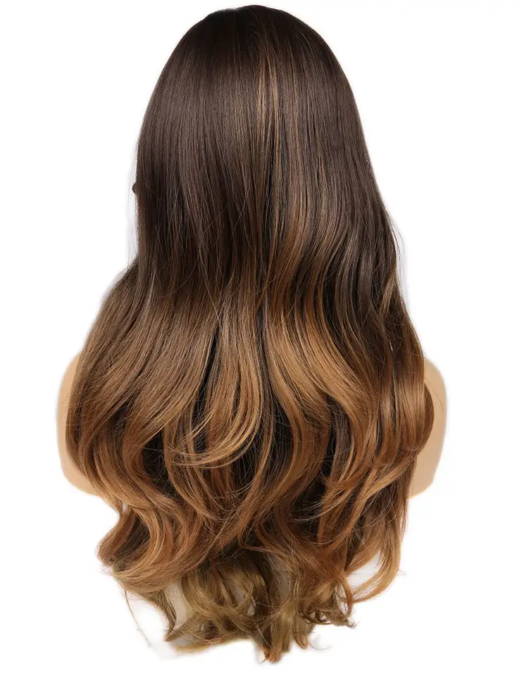 Ombre Brown Wignee 2 тона длинные Омбре волосы средняя часть синтетический парик для женщин натуральный черный до розовый температура длинные поддельные волосы косплей парик - Цвет: Ombre Brown