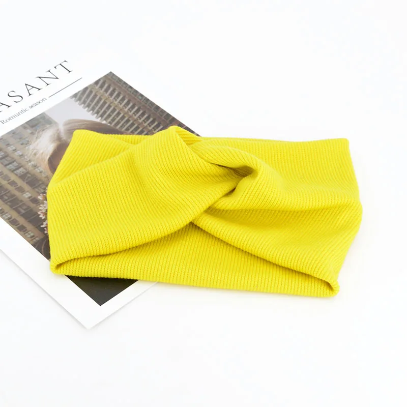 style 1bright yellow Женская повязка на голову, сплошной цвет, широкий тюрбан, твист, вязаная, хлопок, повязка на голову, спиральная, двойная, для девушек, макияж, Эластичные аксессуары, ленты для волос - Цвет: style 1bright yellow