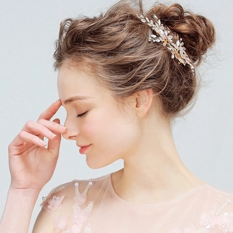 Элегантный головной убор невесты ободки роза Золотые кристаллы стразы цветок