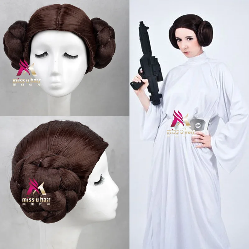 New Star Wars принцесса Лея органа Solo парик короткие коричневые Косплэй волосы с двумя