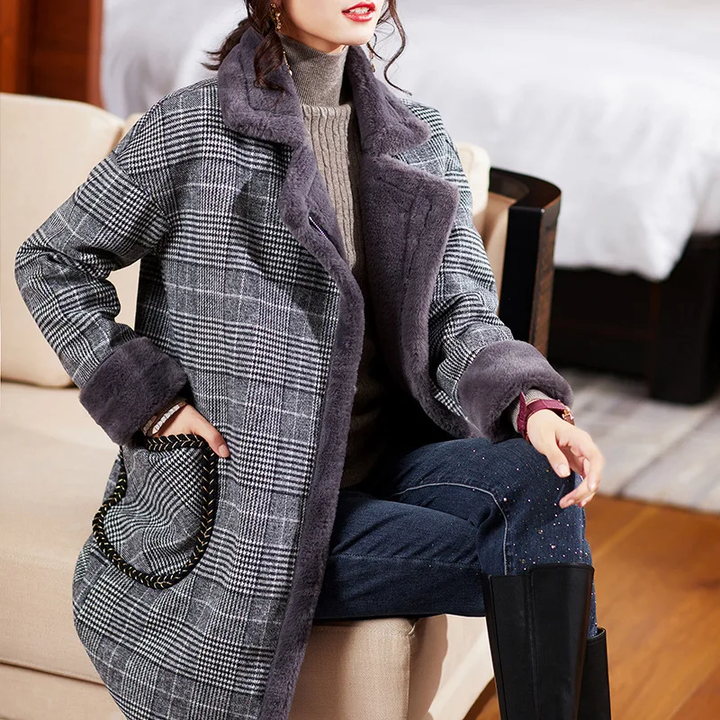 

Флисовое теплое зимнее пальто, женская одежда, Корейская версия, размеры от L до 5XL, женские топы, тонкие бархатные плотные шерстяные пальто ...