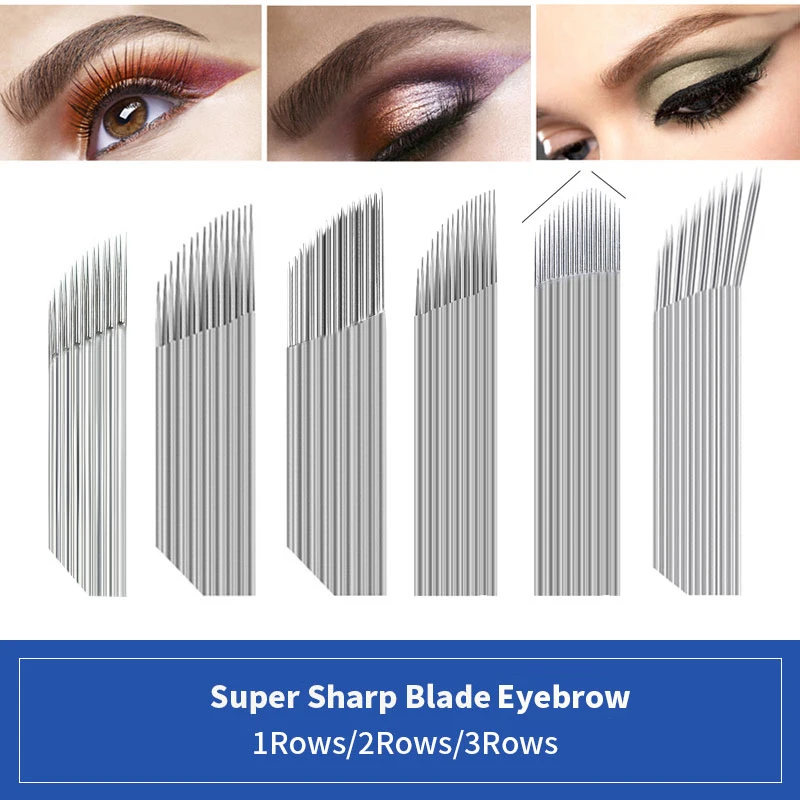 

Double 2 3 Row Microblading Needle 14 15 16 17 18 F Pin Micropigmentation Sterile V Shape Blade Permanent Makeup Eyebrow 100pcs