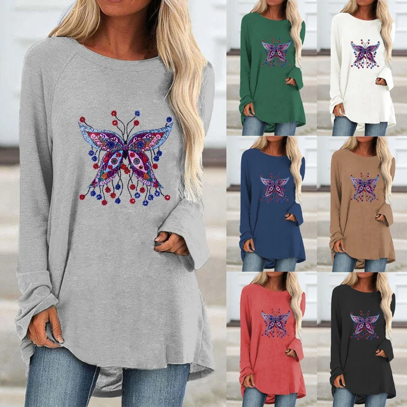 

Autumn New Arrival Casual Women Fashion Dog Printed Round Neck Long Sleeved Sweatshirt Loose Plus Size Ladies Graphic T-shirt