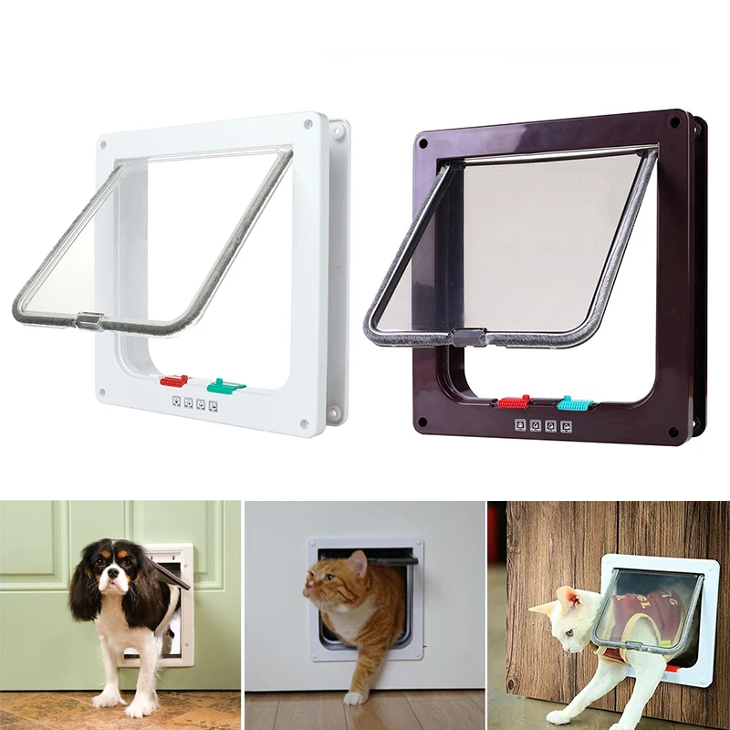 

Dog Cat Flap Door with 4 Way Lock Security Flap Door Cats Kitten ABS Plastic Small Dog Gate Large Lockable Pet Door