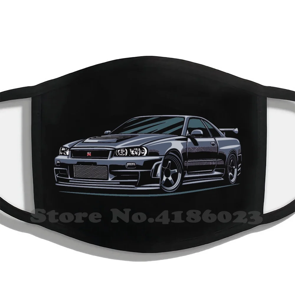 Ниссан Скайлайн R34 Японский герой Смешная крутая хлопковая маска Gtr Jdm Nismo Bnr34 Хакосука R33 R32 Тойота Супра на.