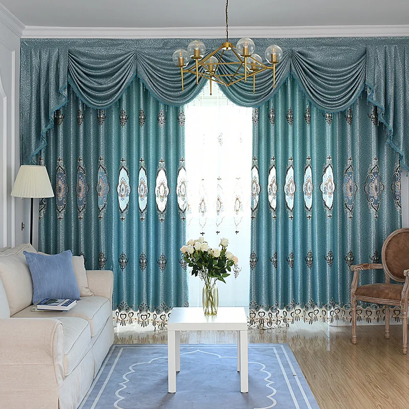 

European Chenille Curtains Water Soluble Embroidery Curtains for Living Room Bedroom Villa Shading High-end Curtains Valance
