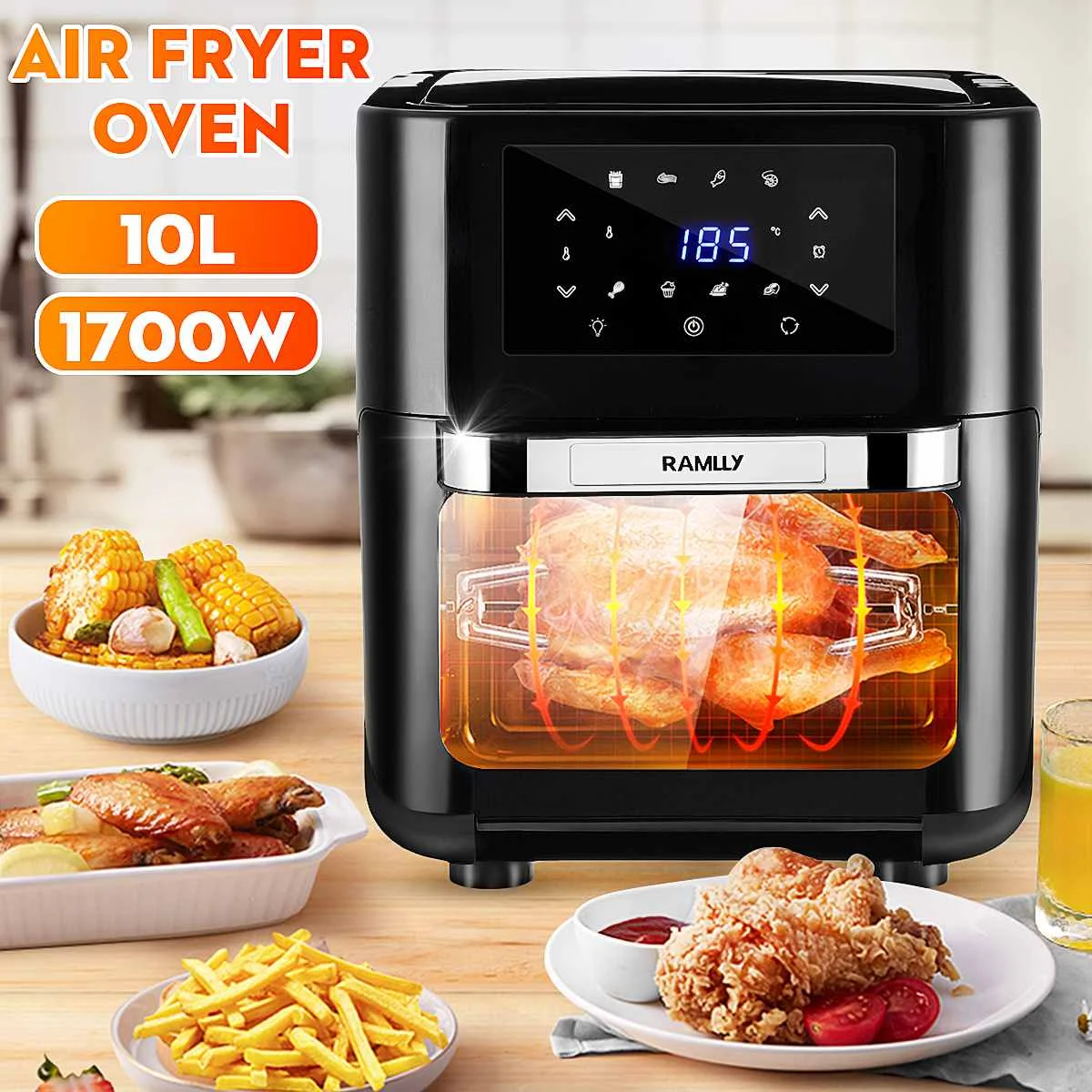 

Многофункциональная фритюрница для кухни, 1700 Вт, 10 л, с сенсорным экраном, светодиодная подсветка