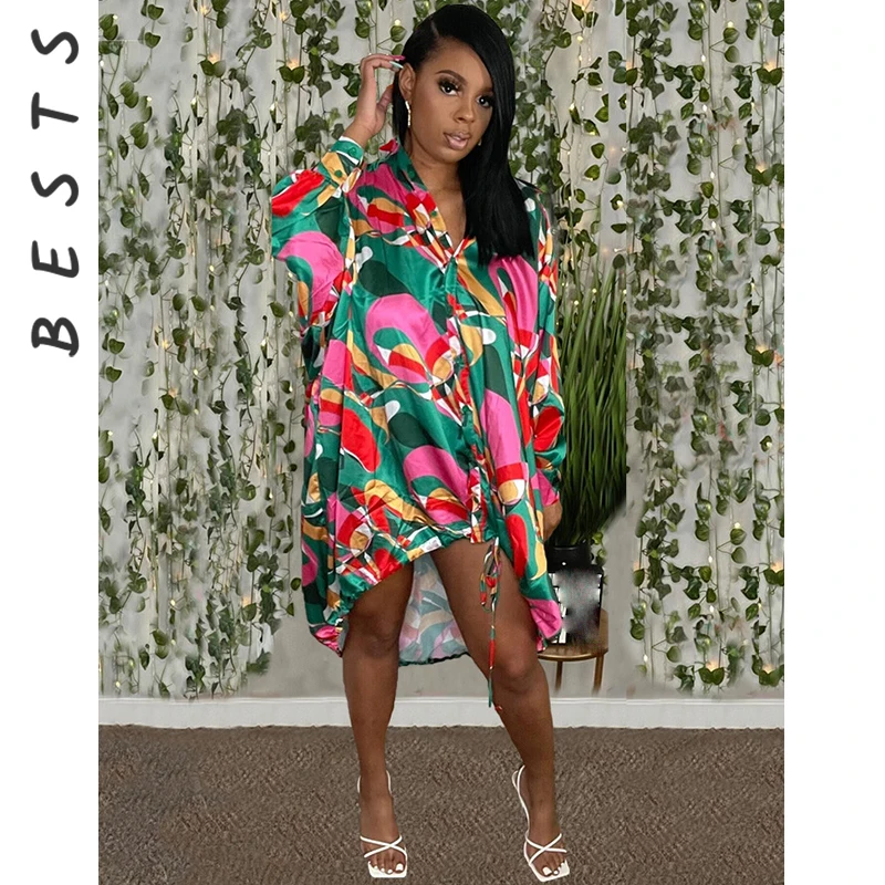 

Свободное платье-рубашка с длинным рукавом, на пуговицах, с абстрактным принтом, Повседневная пляжная одежда для отпуска, Y2K, лето 2021