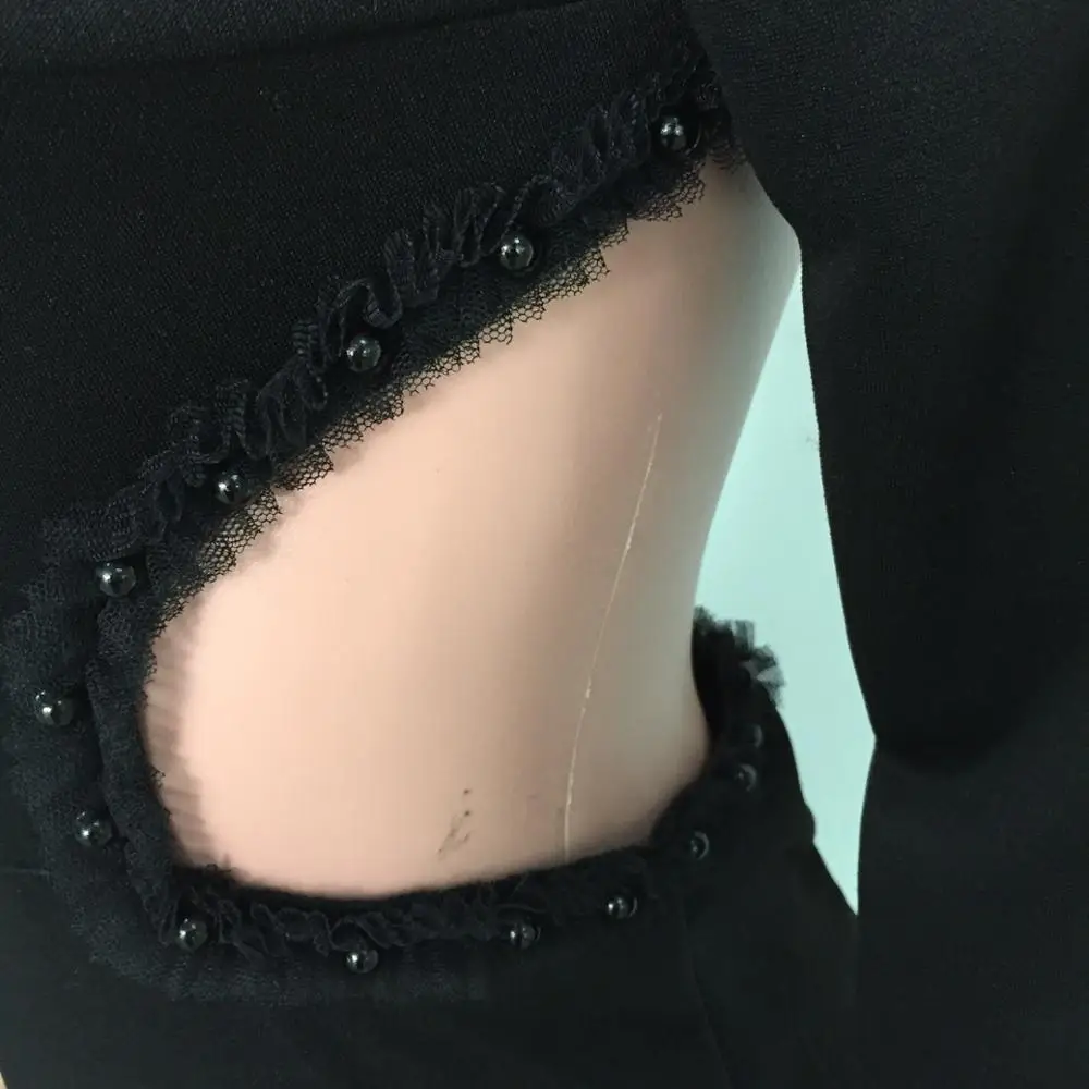 

Backless Cannon Beads Women Sexy Overalls O Neck Autumn Full Sleeve Hollow Out Casual Black Club Jumpsuits 2019 Plus Size Romper