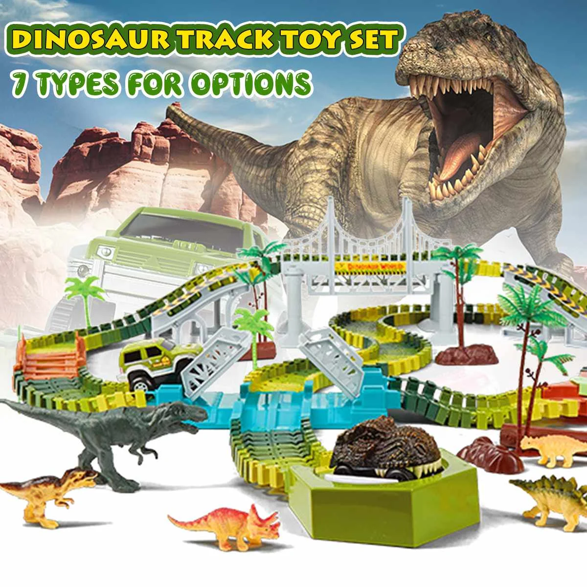 

240 шт., игрушка с динозавром и железной дорогой, гоночный трек, набор игрушек, развивающий гибкий трек, флеш-светильник, игрушки для детей в по...