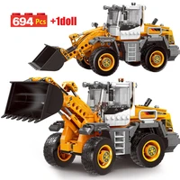 technical engineering car excavator building blocks bulldozer crane cement mixer truck city construction brick toys for children