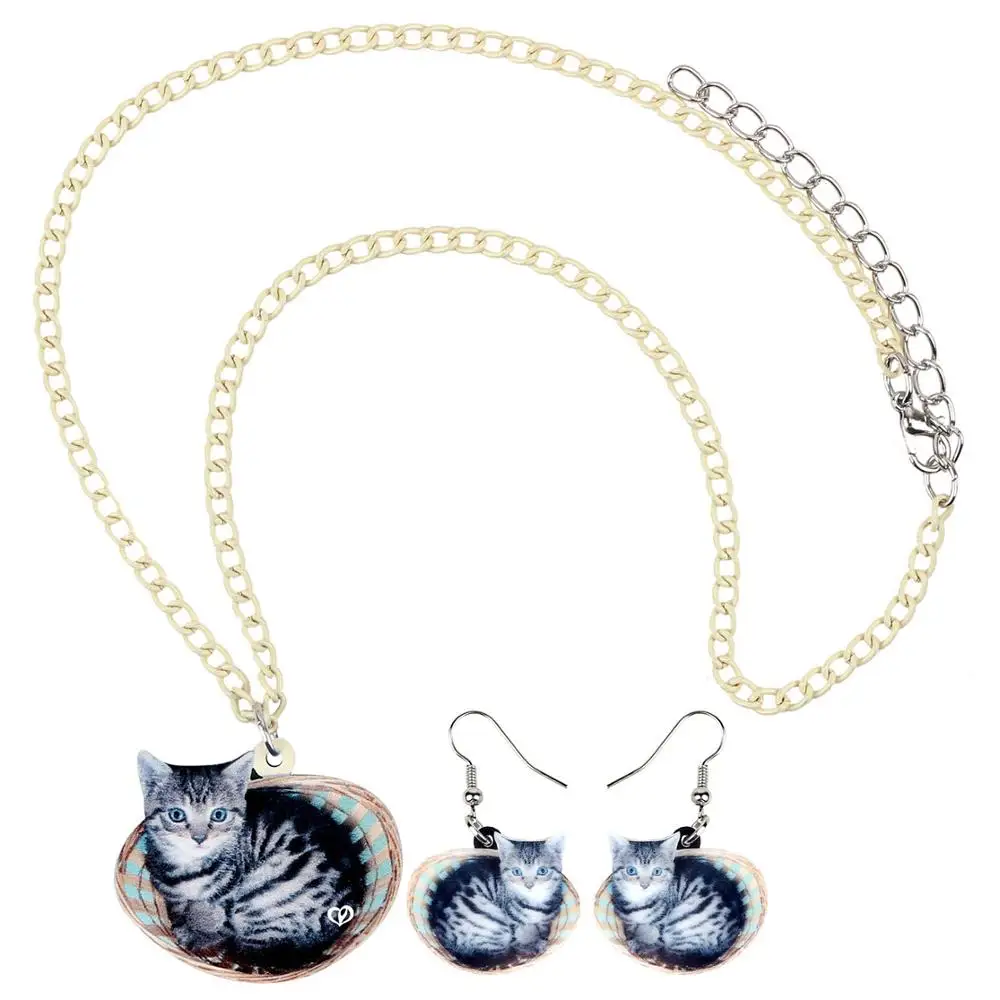 Набор ювелирных украшений WEVENI ожерелье и серьги с милым котенком из акрила в