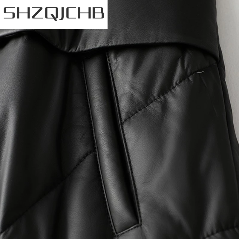 

JCHB 2021 Winter Women Long Down Jacket Fox Fur Collar Hoody Overcoat Ladies Sheepskin Genuine Leather Jacket Windbreaker Outerw