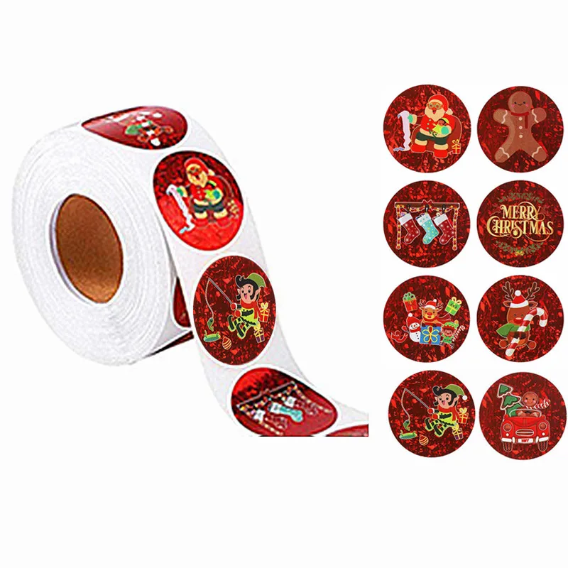 

500 шт., красные наклейки с надписью "Merry Christmas"