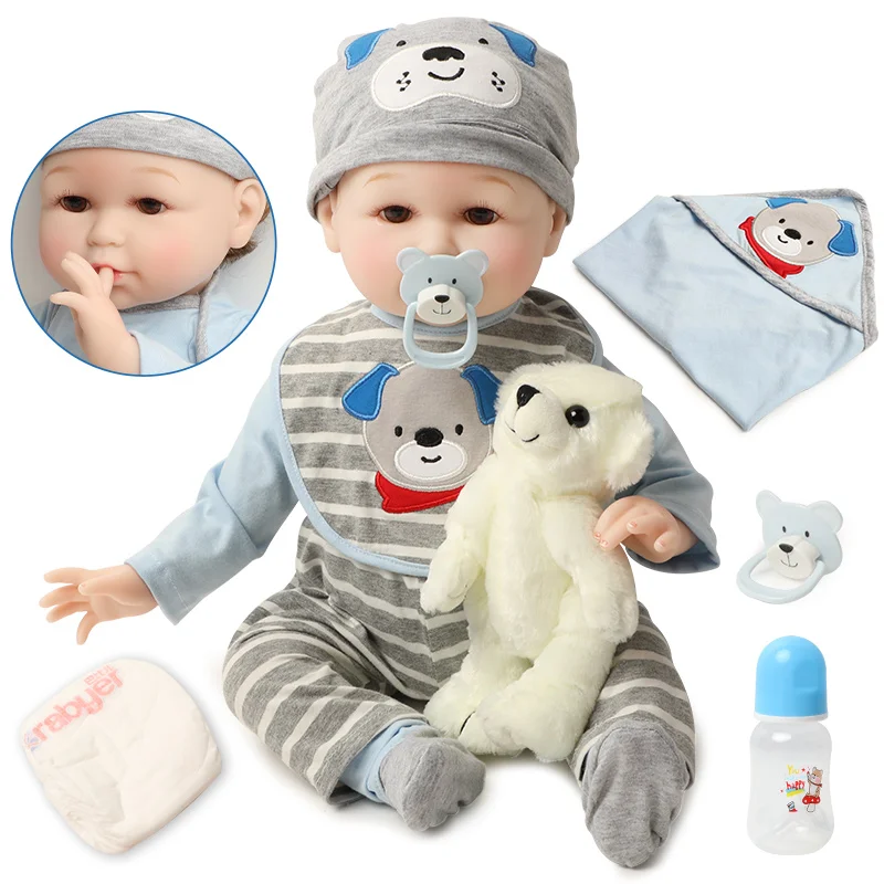 

Кукла реборн Мягкая силиконовая для мальчиков, Реалистичная кукла с медведем, подарок на день рождения, игрушка-сюрприз, 22 дюйма, 56 см