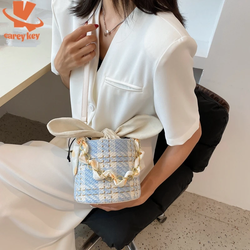 

CAREY KEY Ladies Striped Bucket Small Bag Fashion Shoulder Bags Casual Bow Handbags Female Messenger Bag Ribbons Crossbody Bags