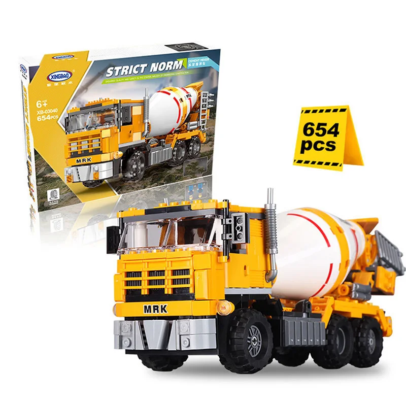 

654PCS+ Cenment Mixers Assembled Building Bricks Engineering Vehicle Model DIY Puzzle Blocks Toys for Kids