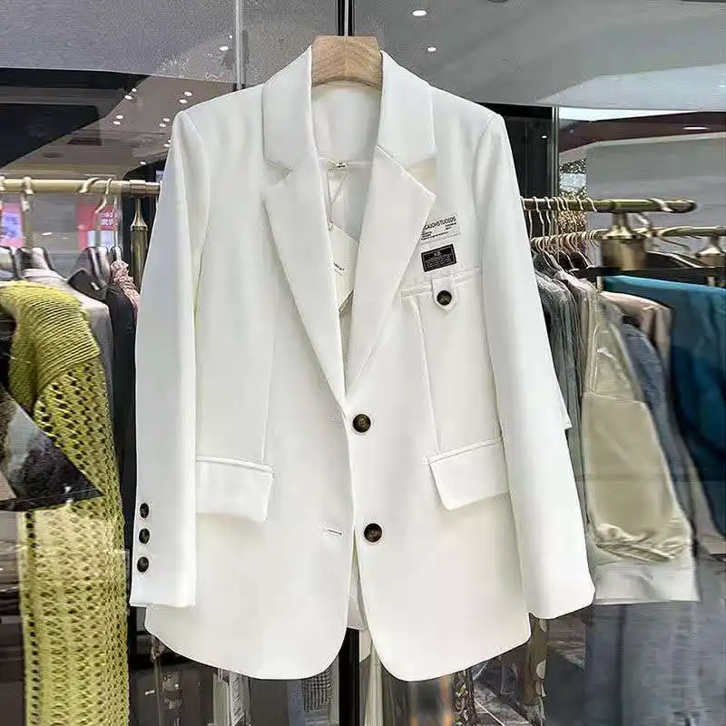 

2021 Spring And Autumn Women's Thin Korean Casual Loose Top Veste Femme Medium And Long Term White Blazer Jacket Casaco Lady