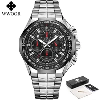 wwoor sport watch for men fashion big dial quartz clock top brand luxury military full steel waterproof chronograph wrist watch