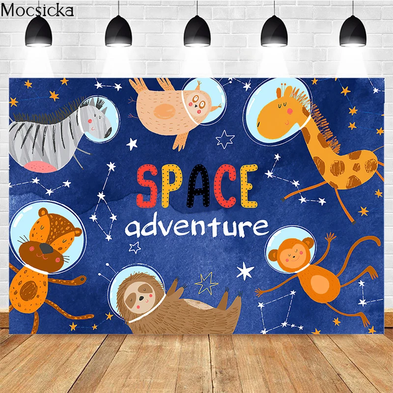 

Mocsicka Space Adventure Photography Background Animal Party Star Decoration Props Child Portrait Photo Backdrop Banner