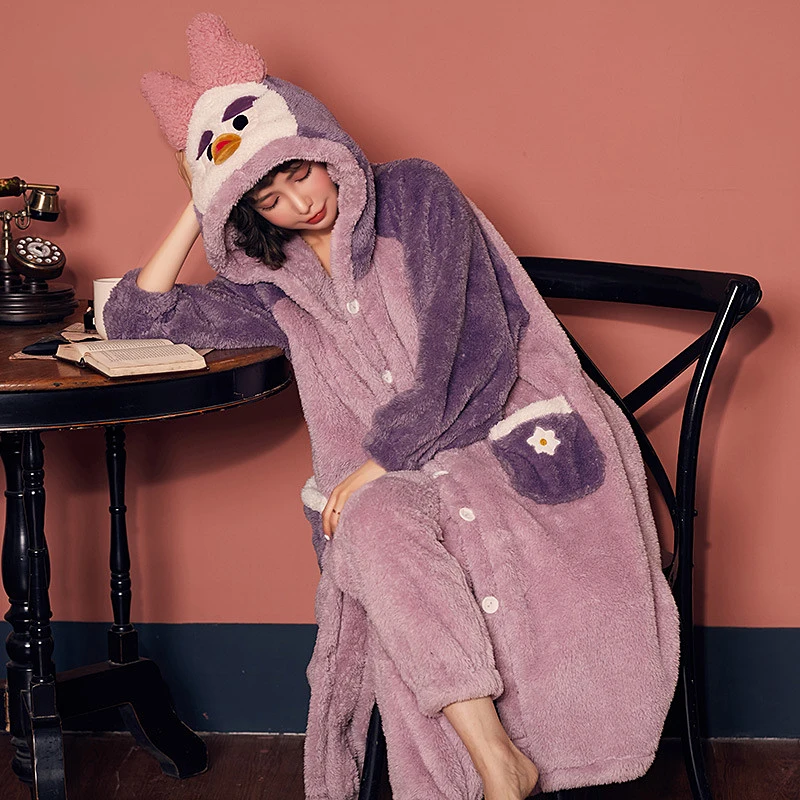 Зимняя Пижама для женщин одежда сна длинный халат комплект утолщенная