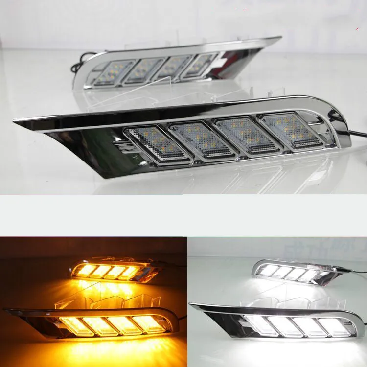 2 шт. Светодиодный дневной светильник для Nissan ногами 2016 - 2019 2020 включение желтый сигнал реле Водонепроницаемый автомобиля 12V светодиодный дневные ходовые огни