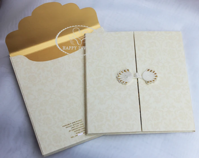 Free Shipping for Some Countries! HI1091 Personalized Hard Cover Gate Fold Wedding Card with Gold Foil Made in China | Дом и сад