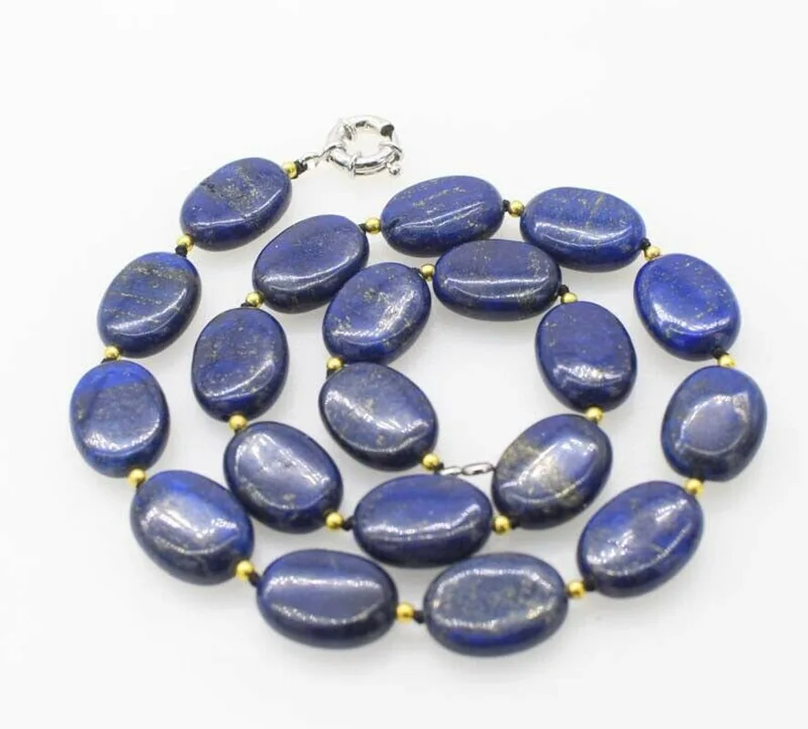 

blue lapis lazuli flat oval 13x18mm necklace 18"
