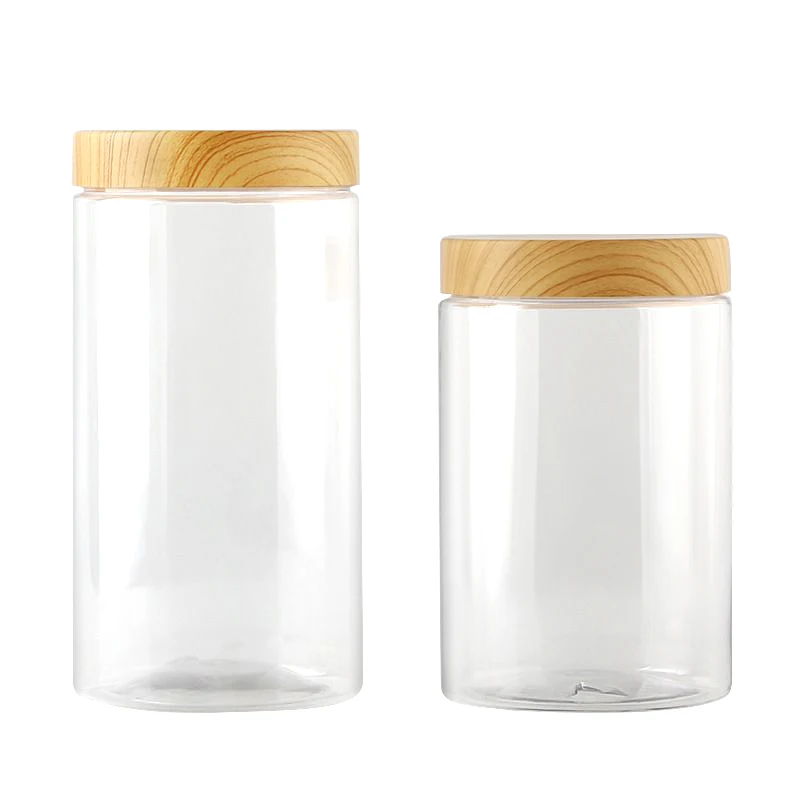 

1 Pcs 100ml/200ml/300ml/500ml Simple Empty Transparent Plastic Bottle Body With Wooden Lid Container For Classified Storage