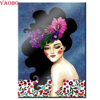 full diamond embroidery abstract flowers girl hair wall art 5d diy diamond painting mosaic cross stitch for interior decoration