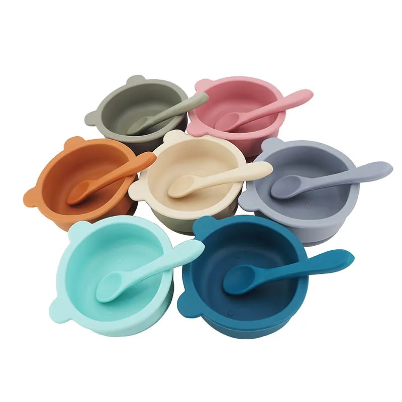 

Chenkai 5Set 9 Color Baby Feeding Bear Bowl Food Grade Silicone Anti-flip Suction Tableware Newborn Infant Waterproof Bowl Spoon