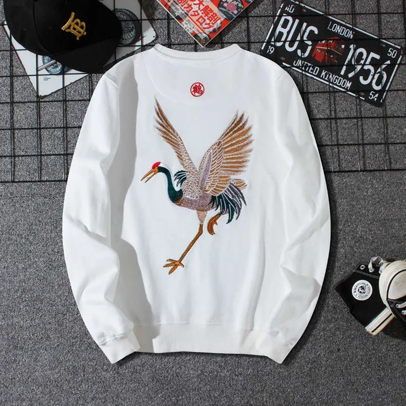 Толстовки с вышивкой Журавля мужские и женские хлопковые худи Yokosuka Sukajan японская