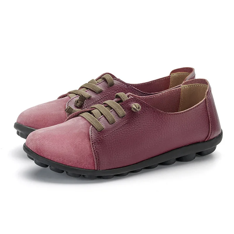 

New Woman's Flat Loafers Shoes Woman Soft Genuine Leather Big Size 35-44 Mocassin Boat Shoes Women Hook Loop Mocasines De Mujer