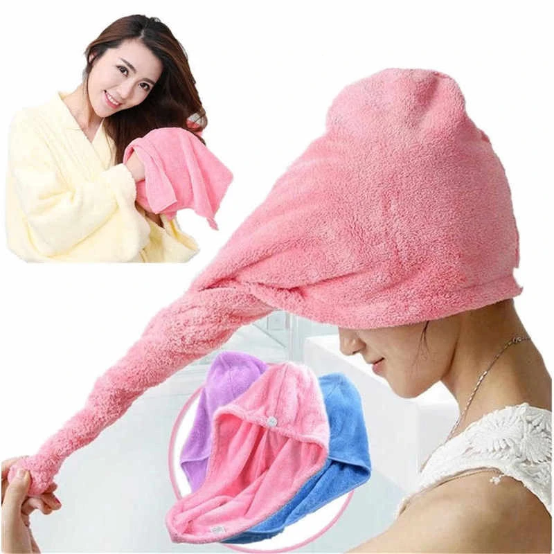 

Hair Towel Hat Cap Microfiber Wrap Turban Cotton Quick Dry Head Bath