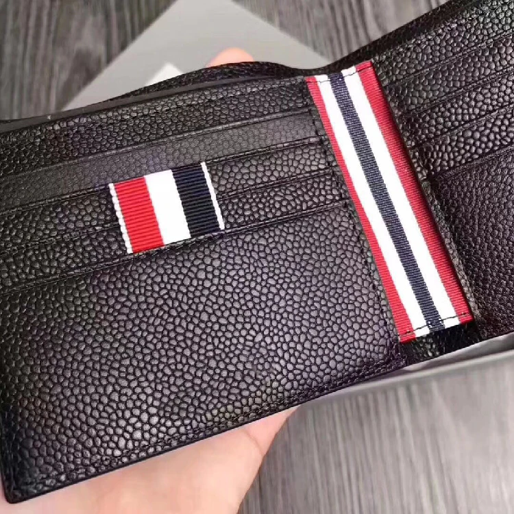 

2021 Fashion TB Brand Genuine Wallet Men Clutch Cow Leather Striped Casual Short Card Bag