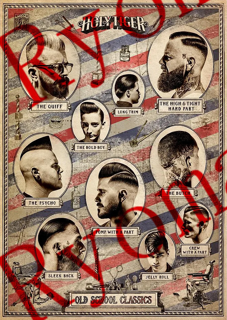 

Vintage Hairdresser Tattoos Patterned Posters Kraft paper Interior Painting Restoring Wall Sticker Barber shop Home Decoration