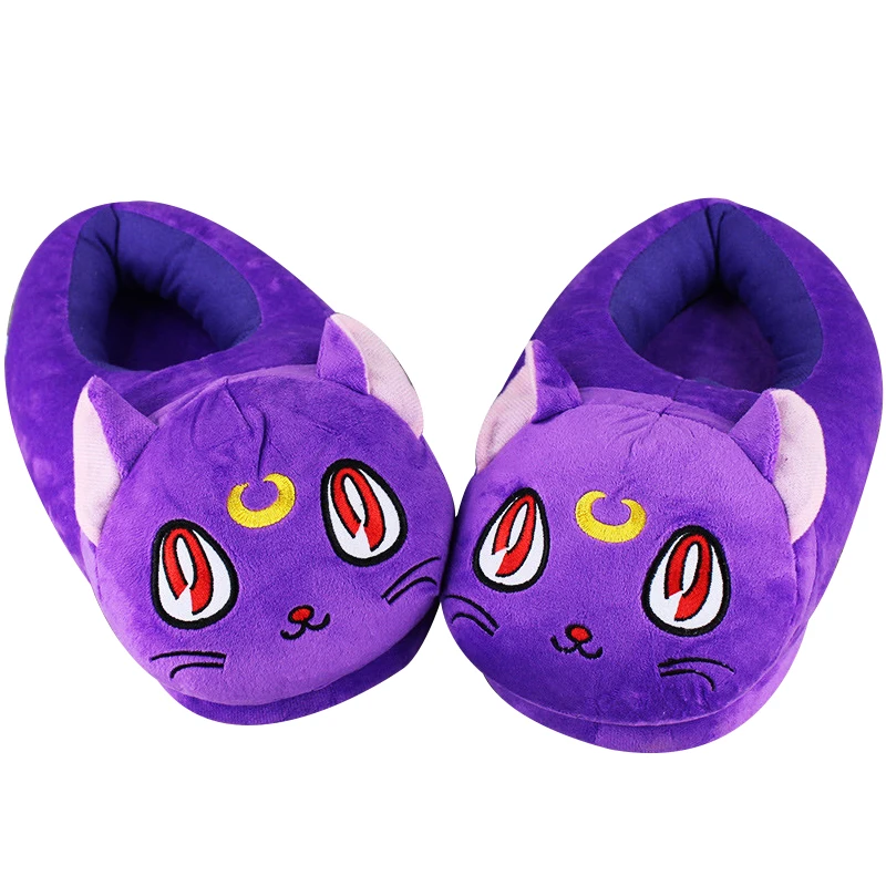 30 см фиолетовый Луна кошка мягкие плюшевые тапки для дома помещений зимние