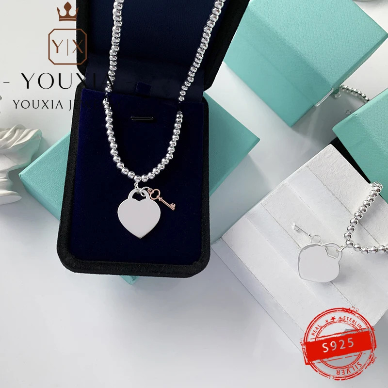 

1:1 925 Silver Necklace High Quality Customized Fashion Trend Five-color Heart-shaped Bead Necklace Couple Gift With Logo Jewelr