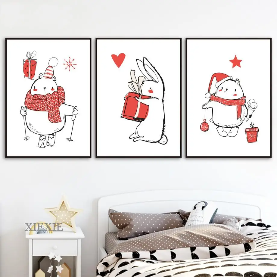 

Christmas Cartoon Animals Wall Art Canvas Paintings Decor Pictures Decoration for Home Living Room Bedroom Decoration Poster