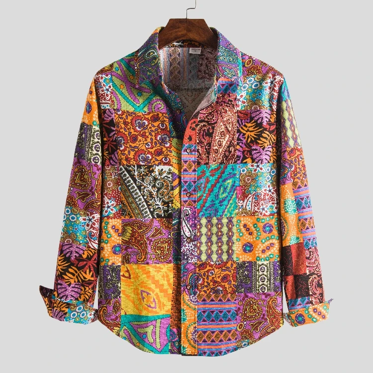 

Pure cotton Floral Shirts men&women Plus Size 5XL Vintage Printing Flower Retro shirts Breathable Blusas Autumn Long sleeve top