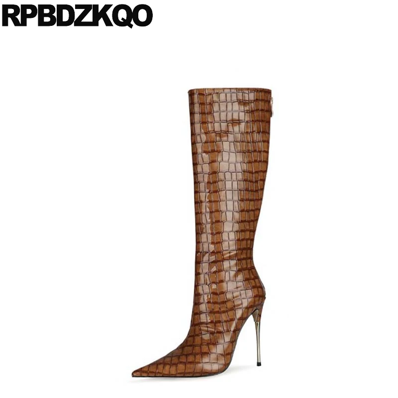 Big Size Stiletto Drag Queen Knee High Sexy Shoes Stripper Pole Snakeskin Green Metal Heel Boots Pointed Toe Women 12 44 Snake | Обувь