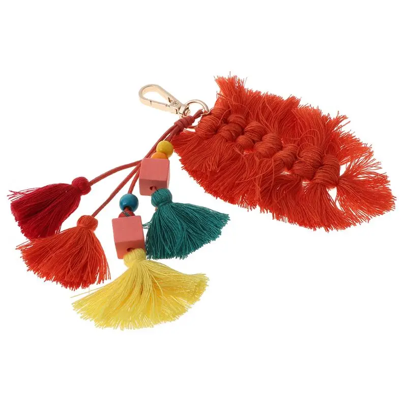 

Pure Handmade Creative Cotton Tassel Pendant Leaves Wooden Beads Bag Ornaments