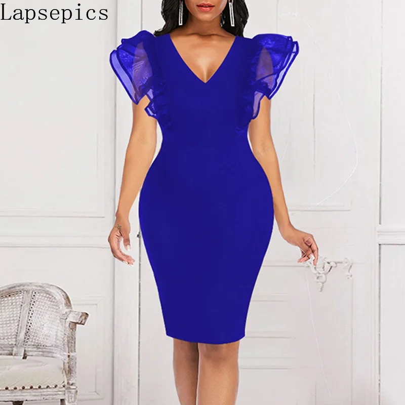 

Облегающее платье с высокой талией, с V-образным вырезом, без рукавов, с деревянными ушками, деловая одежда, женское платье большого размера