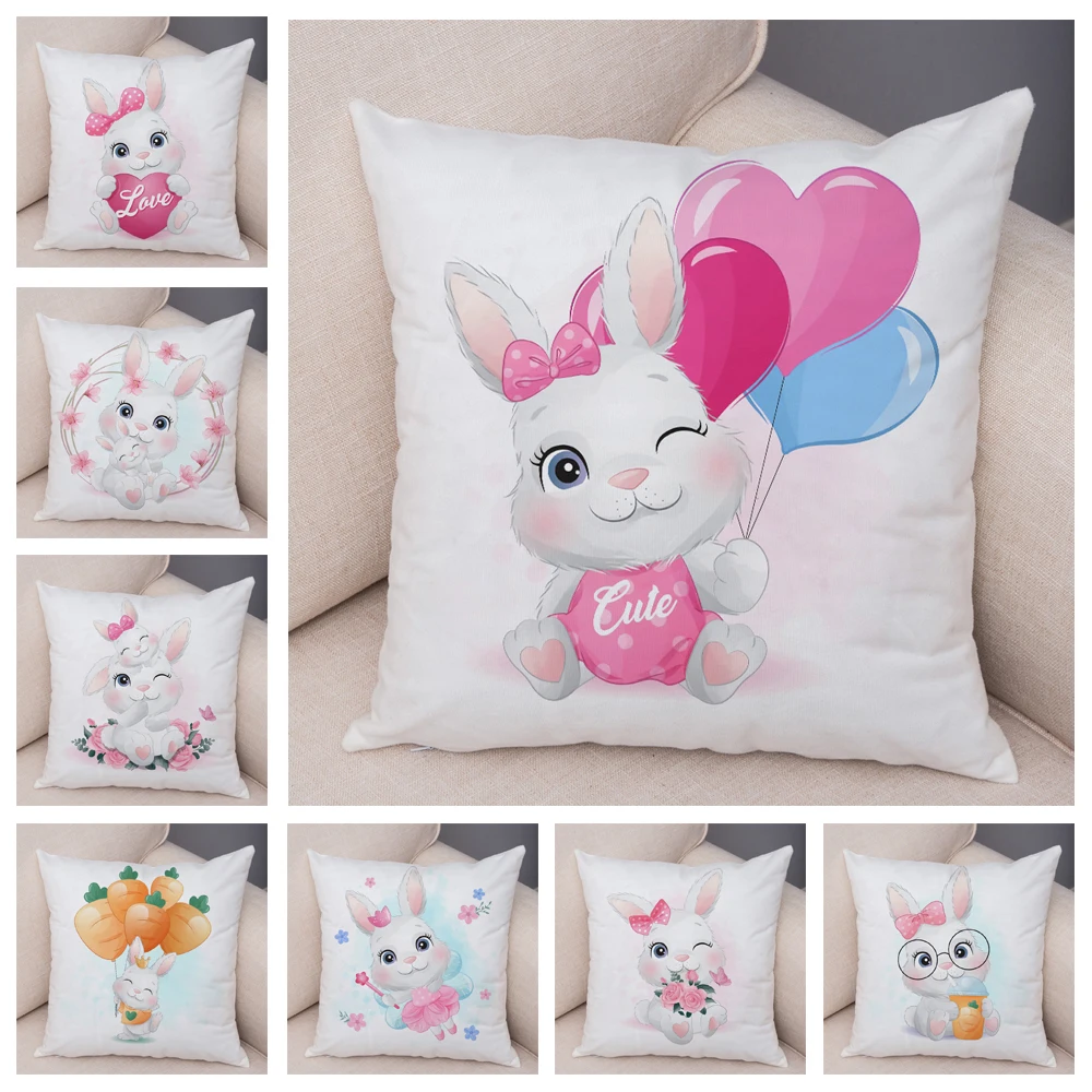 

Lovely Cartoon Rabbit Pillow Case for Children Room Sofa Home Decor Cute Animal Print Cushion Cover Soft Plush Pillowcase 40x60