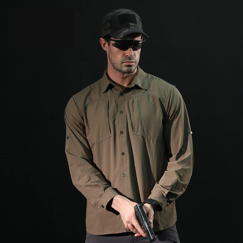 Мужская одежда в стиле милитари легкая армейская рубашка быстросохнущая