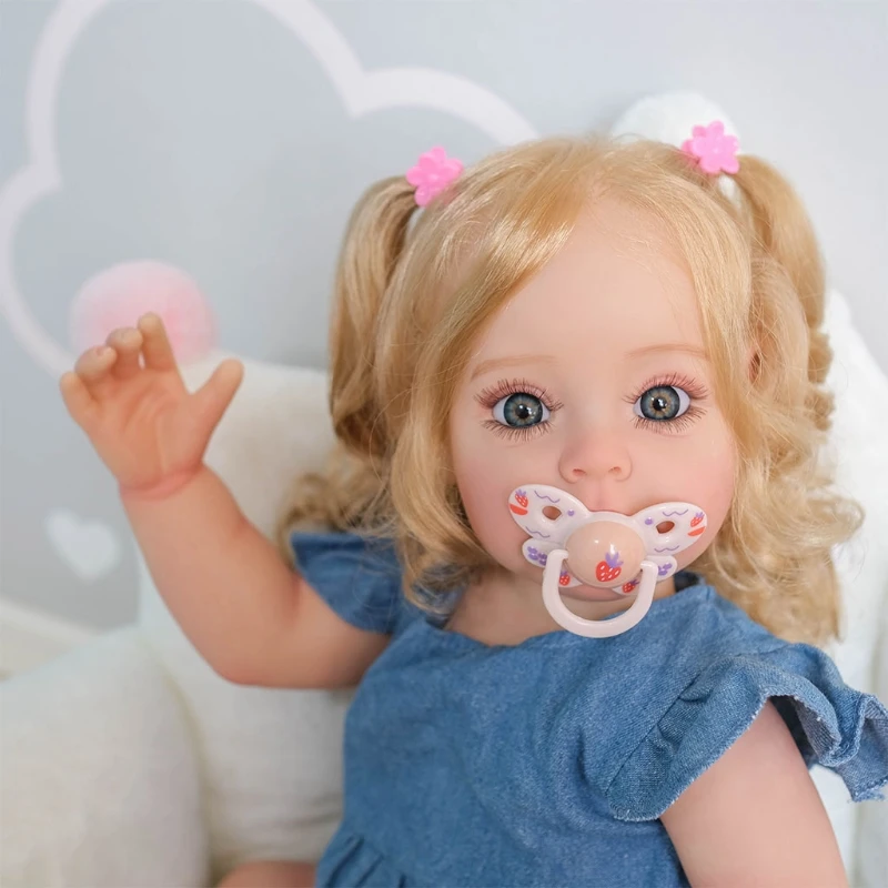 

55cm/22in Princeess in Blue Dress Cuddle Doll w/ Washable Hair Full Body Vivid Caucasian Reborns for Infant Girls Boys